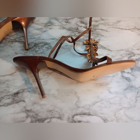 Valerie Stevens Brown Fabric & Rhinestone Stiletto Heels Leather Soles Size 8.5 - Picture 2 of 11